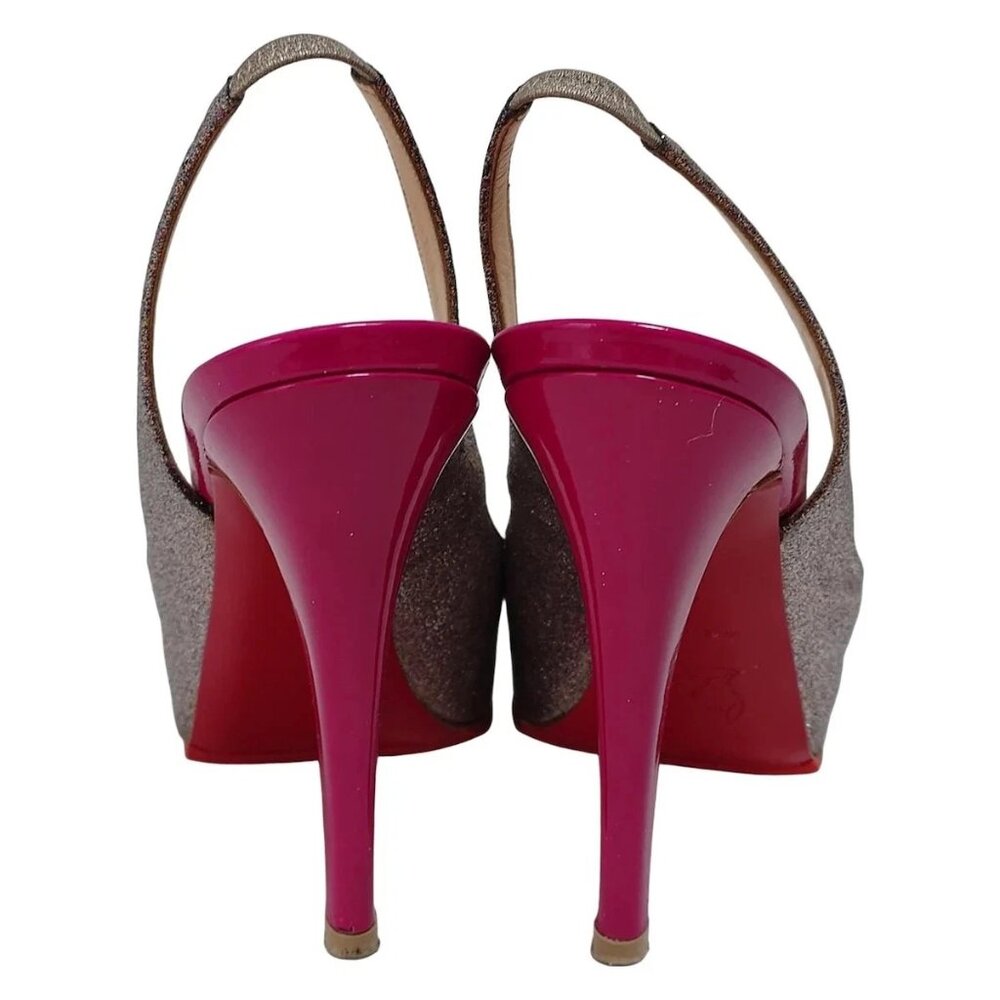 Christian Louboutin Glitter Slingback Peep Toe Heels Pink Stiletto, 36 - Picture 4 of 7